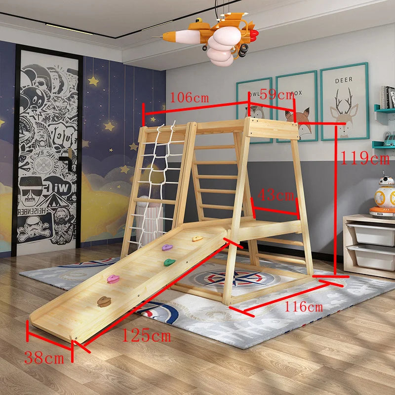 High Quality Solid Wood Indoor Kids Playground Equipment With Slide and Swing