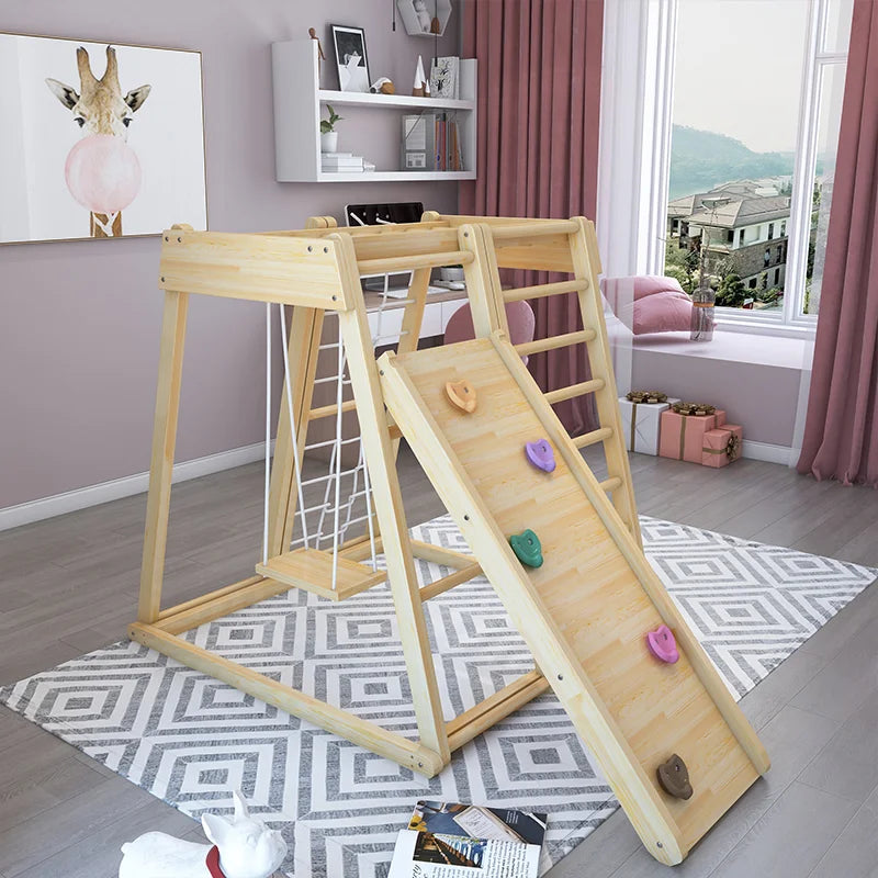 High Quality Solid Wood Indoor Kids Playground Equipment With Slide and Swing