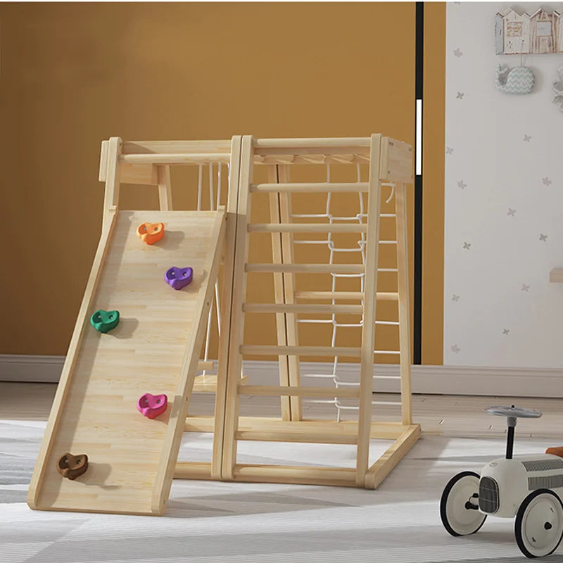 High Quality Solid Wood Indoor Kids Playground Equipment With Slide and Swing