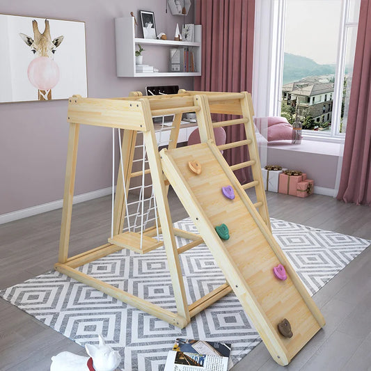High Quality Solid Wood Indoor Kids Playground Equipment With Slide and Swing